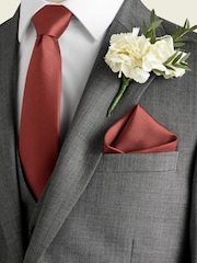 Rust Brown Slim Silk Tie And Pocket Square Set - Image 1 of 6
