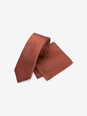 Rust Brown Slim Silk Tie And Pocket Square Set - Image 3 of 6