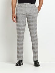 River Island Grey/Mustard Yellow 100% Cotton Check Trousers - Image 1 of 5