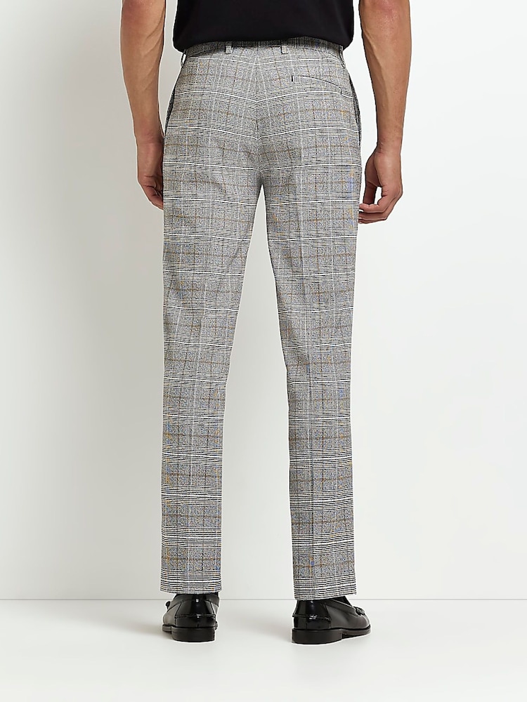 River Island Grey/Mustard Yellow 100% Cotton Check Trousers - Image 2 of 5