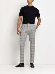 River Island Grey/Mustard Yellow 100% Cotton Check Trousers - Image 3 of 5