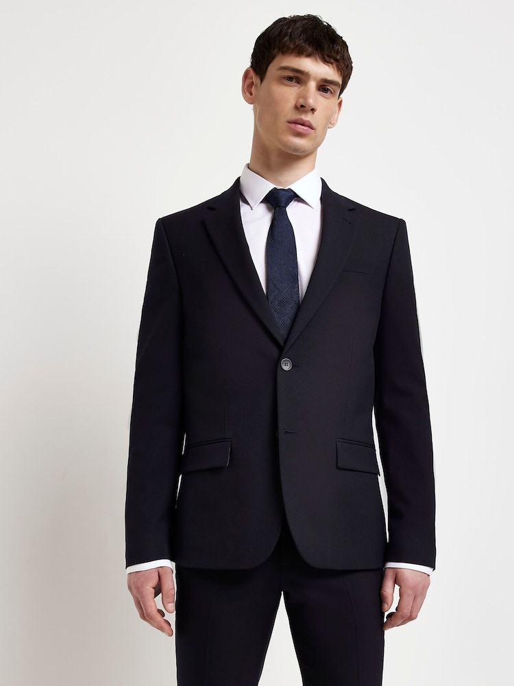 River Island Blue 100% Cotton Twill Suit Jacket - Image 1 of 1