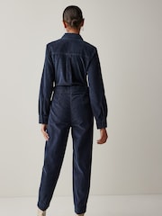 Navy Blue Cord Utility Style Button Through Jumpsuit - Image 2 of 5