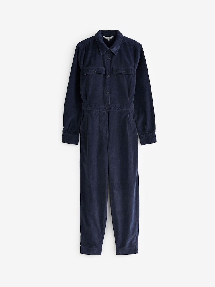 Navy Blue Cord Utility Style Button Through Jumpsuit - Image 5 of 5