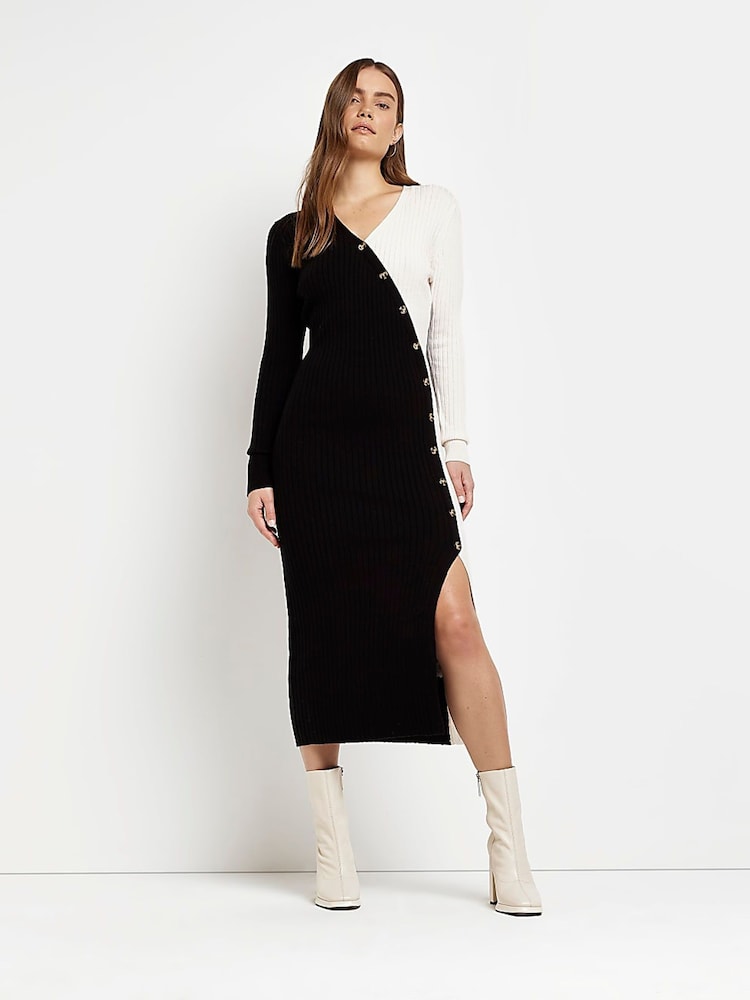 River Island Black Bailey Wrap Button Dress - Image 1 of 5 River Island Black Bailey Wrap Button Dress - Image 1 of 5