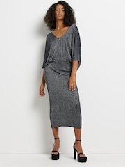 River Island Black Maple Batwing Bodycon Midi Dress - Image 1 of 5