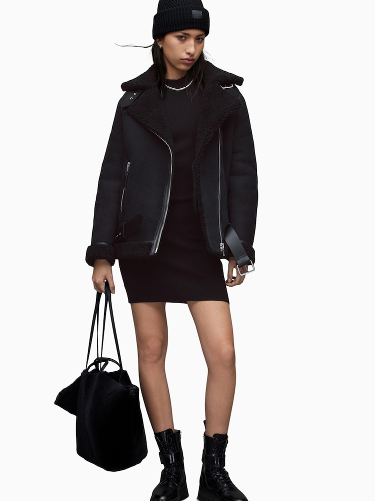 AllSaints Black Rei Shearling Jacket - Image 1 of 8 AllSaints Black Rei Shearling Jacket - Image 1 of 8