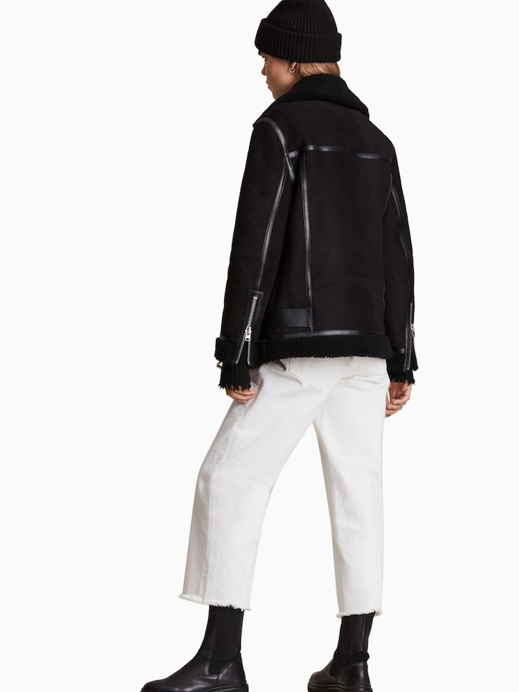 AllSaints Black Rei Shearling Jacket - Image 2 of 8 AllSaints Black Rei Shearling Jacket - Image 2 of 8