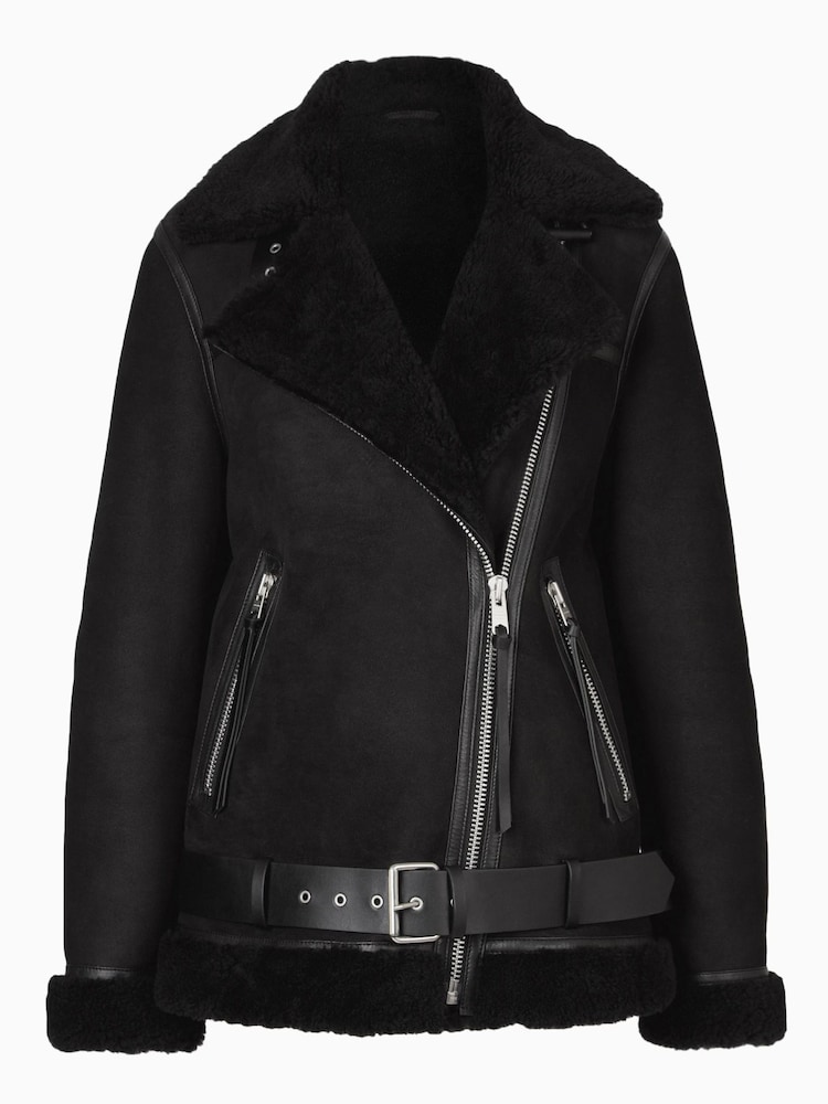 AllSaints Black Rei Shearling Jacket - Image 8 of 8 AllSaints Black Rei Shearling Jacket - Image 8 of 8