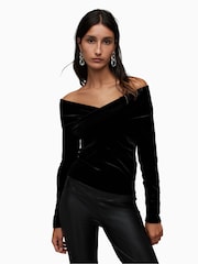 AllSaints Black Delta Velvet Top - Image 1 of 6