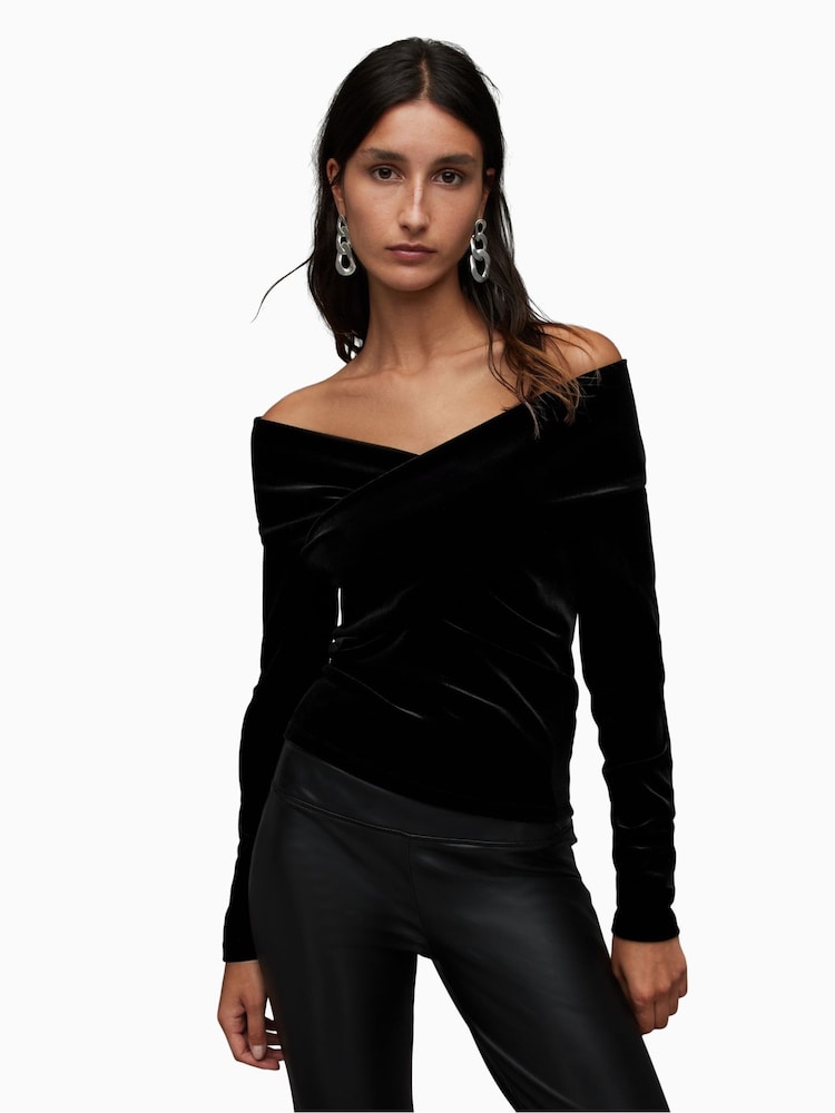 AllSaints Black Delta Velvet Top - Image 1 of 6 AllSaints Black Delta Velvet Top - Image 1 of 6