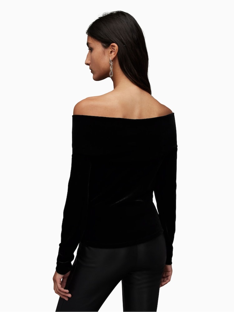 AllSaints Black Delta Velvet Top - Image 2 of 6 AllSaints Black Delta Velvet Top - Image 2 of 6