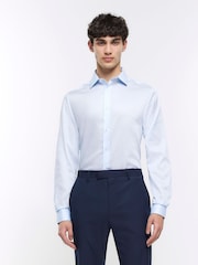 River Island Blue Textured Egyptian Shirt - Image 1 of 4