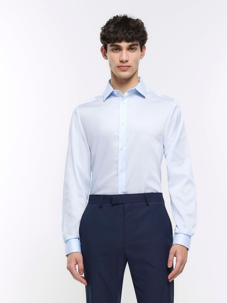 River Island Blue Textured Egyptian Shirt - Image 1 of 4 River Island Blue Textured Egyptian Shirt - Image 1 of 4