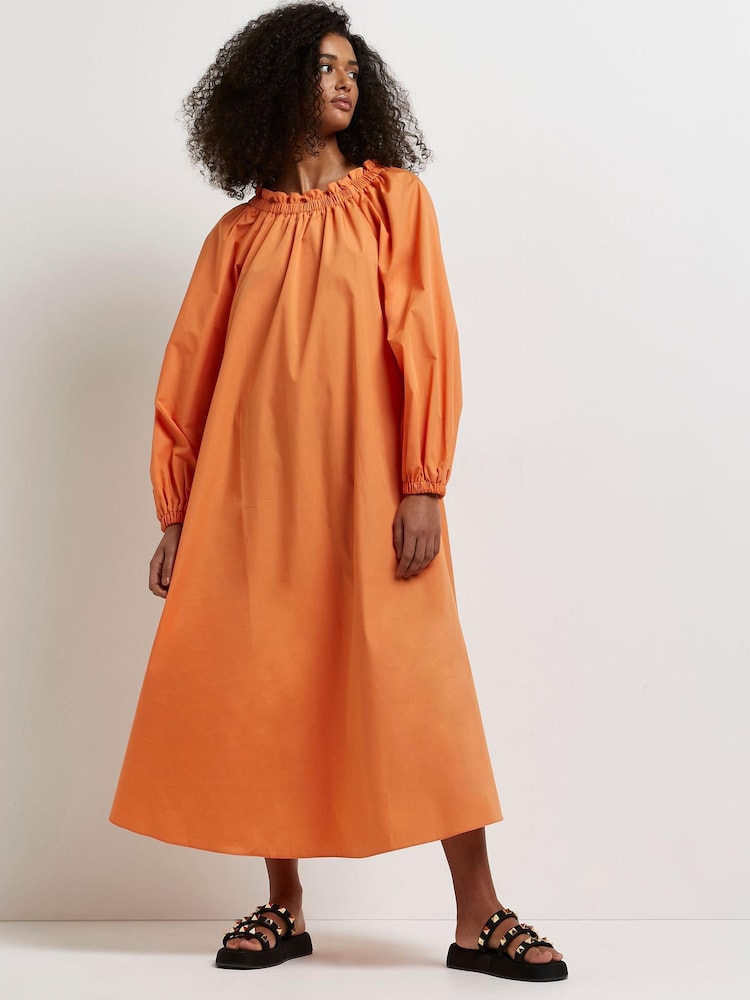 River Island Orange Oversized Poplin Dress - Image 2 of 5