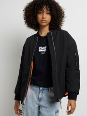 River Island Black Curved Hem Bomber Jacket - Image 1 of 4