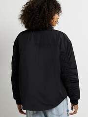 River Island Black Curved Hem Bomber Jacket - Image 2 of 4