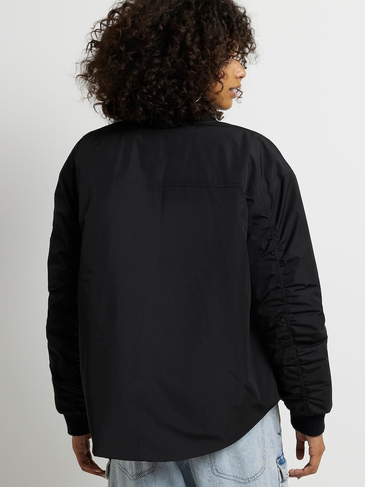 River Island Black Curved Hem Bomber Jacket - Image 2 of 4