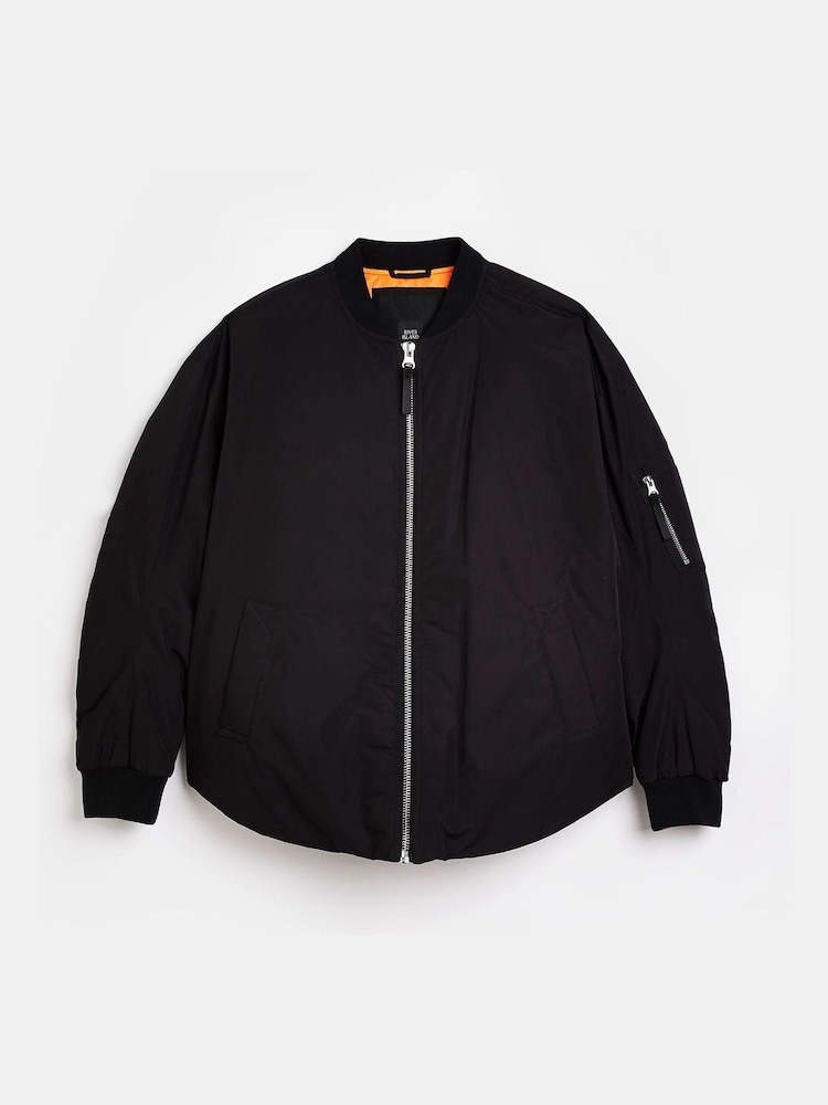 River Island Black Curved Hem Bomber Jacket - Image 4 of 4