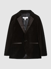 Reiss Black Ace Junior Single Breasted Velvet Blazer - Image 2 of 7