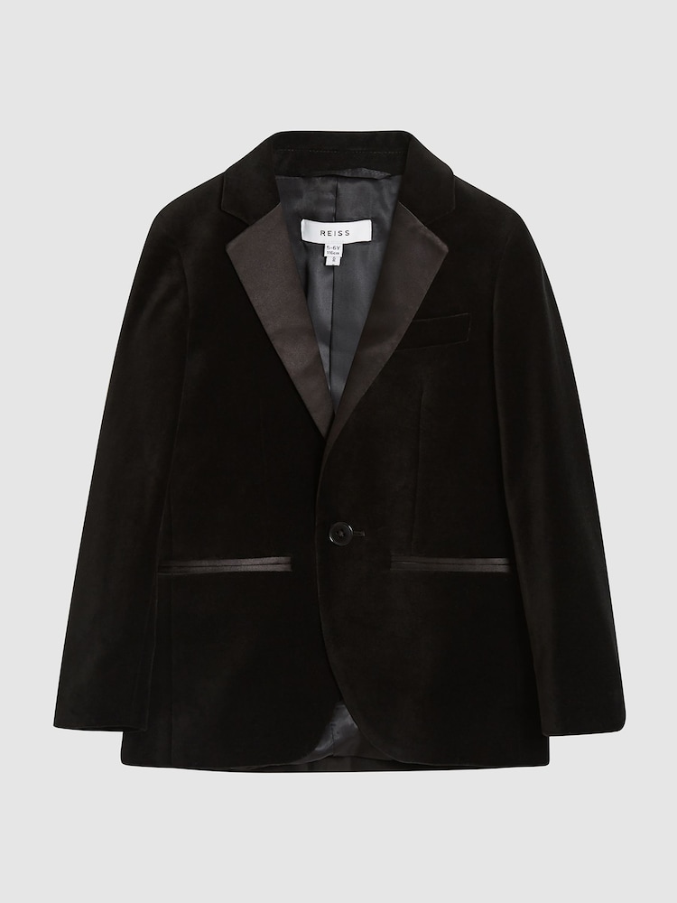 Reiss Black Ace Junior Single Breasted Velvet Blazer - Image 2 of 7