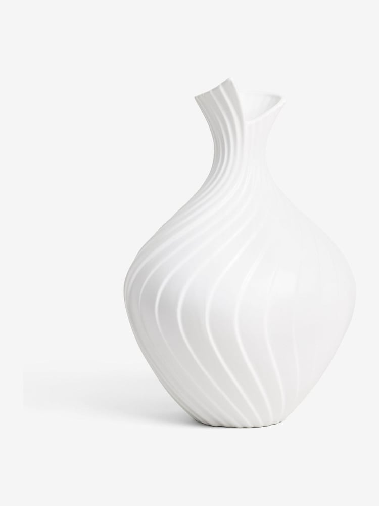 White Pleated Ceramic Large Vase - Image 1 of 3