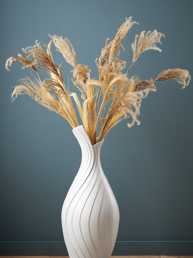 White Pleated Ceramic Extra Large Vase - Image 1 of 4