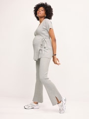 Grey Ribbed Split Hem Trousers - Image 1 of 8