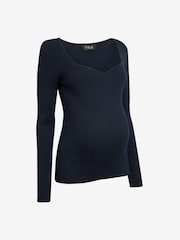 Navy Blue Sweetheart Neckline Maternity Top - Image 1 of 3