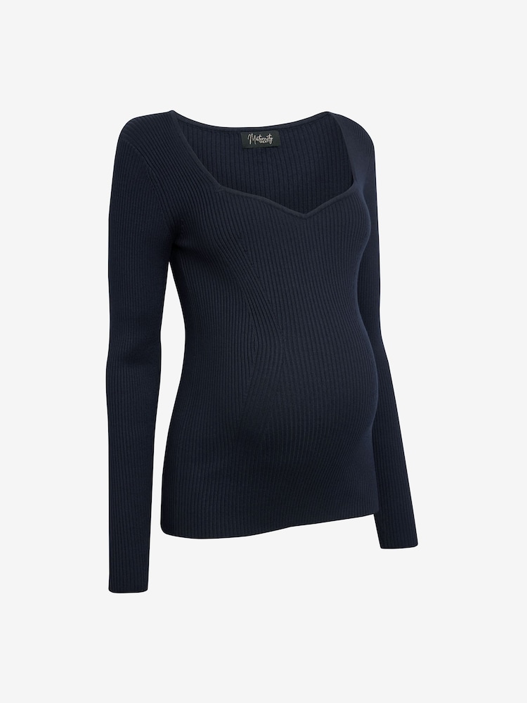 Navy Blue Sweetheart Neckline Maternity Top - Image 1 of 3