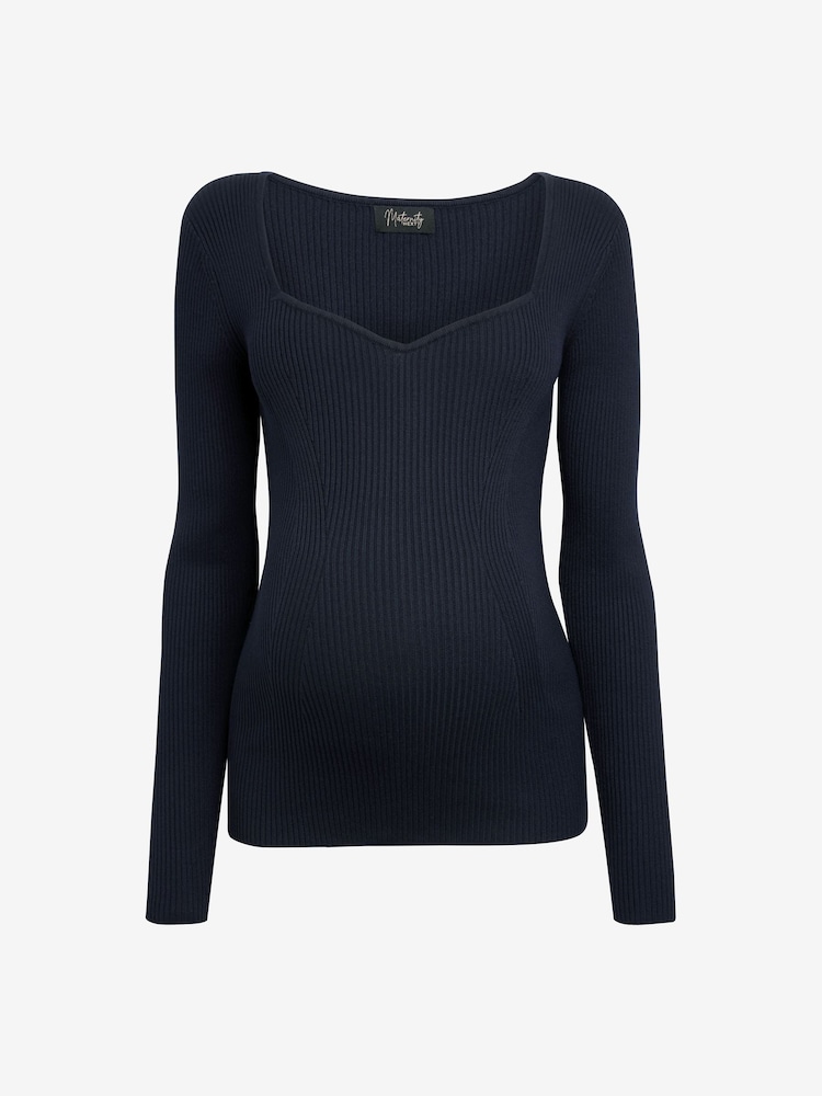 Navy Blue Sweetheart Neckline Maternity Top - Image 2 of 3