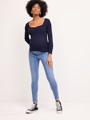 Navy Blue Sweetheart Neckline Maternity Top - Image 3 of 3