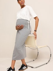 Grey/White Layered Maternity Nursing Dress - Image 1 of 8