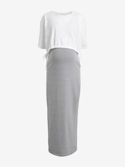 Grey/White Layered Maternity Nursing Dress - Image 5 of 8