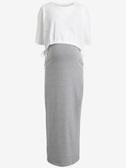Grey/White Layered Maternity Nursing Dress - Image 6 of 8