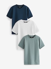Grün/Ecru-Weiß/Marineblau - Strukturierte Kurzarm-T-Shirts aus 100 % Baumwolle, 3er-Pack (3–16 J.) - Bild 1 von 3