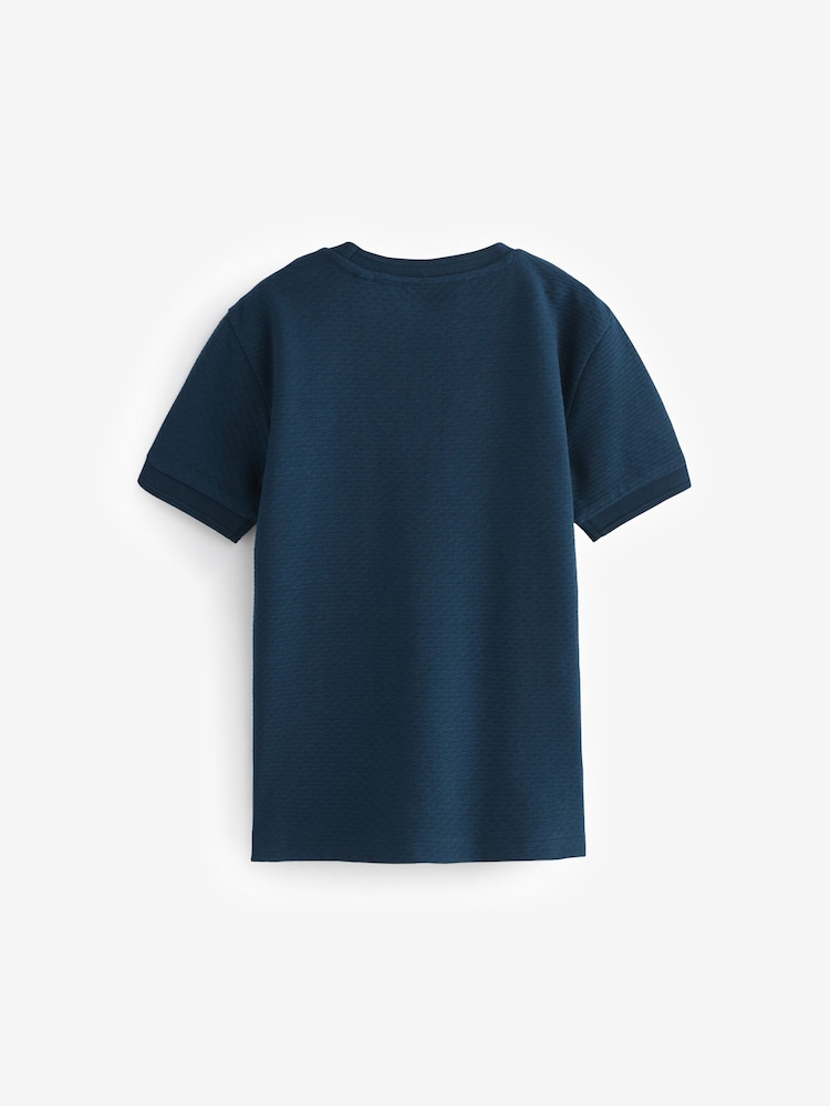 Grün/Ecru-Weiß/Marineblau - Strukturierte Kurzarm-T-Shirts aus 100 % Baumwolle, 3er-Pack (3–16 J.) - Bild 2 von 3