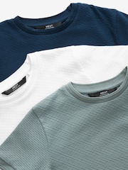 Grün/Ecru-Weiß/Marineblau - Strukturierte Kurzarm-T-Shirts aus 100 % Baumwolle, 3er-Pack (3–16 J.) - Bild 3 von 3