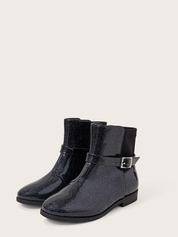 Monsoon Patent Glitter Bow Black Boots - Image 1 of 3