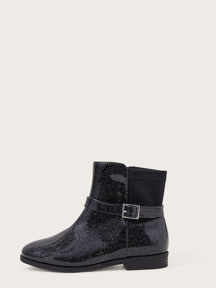 Monsoon Patent Glitter Bow Black Boots - Image 3 of 3