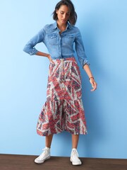 Print Coronation Button Through 100% Cotton Midi Skirt - Image 1 of 6