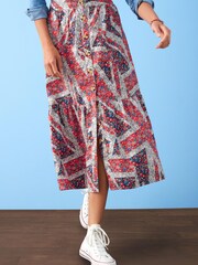 Print Coronation Button Through 100% Cotton Midi Skirt - Image 3 of 6