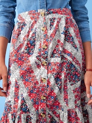 Print Coronation Button Through 100% Cotton Midi Skirt - Image 5 of 6