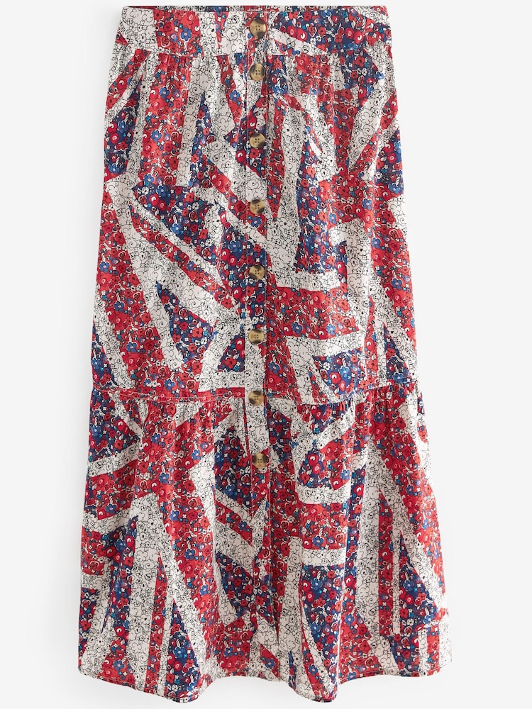 Print Coronation Button Through 100% Cotton Midi Skirt - Image 6 of 6 Print Coronation Button Through 100% Cotton Midi Skirt - Image 6 of 6