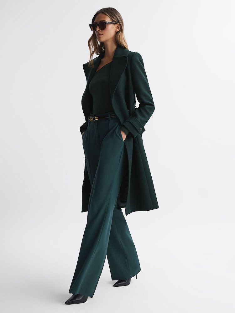 Reiss Green Tor Relaxed Wool Blend Belted Coat - Image 1 of 5