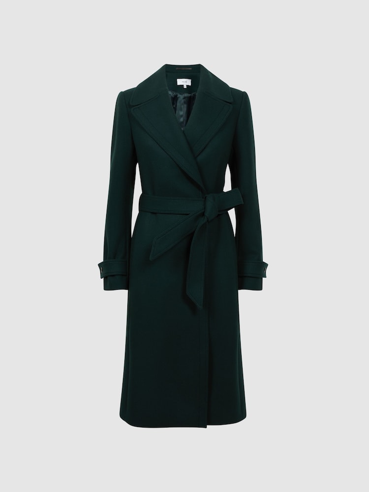 Reiss Green Tor Relaxed Wool Blend Belted Coat - Image 2 of 5