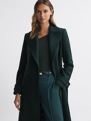 Reiss Green Tor Relaxed Wool Blend Belted Coat - Image 3 of 5