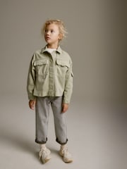Khaki/Green Crop Cotton Shacket (3-16yrs) - Image 1 of 8