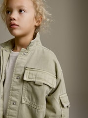 Khaki/Green Crop Cotton Shacket (3-16yrs) - Image 3 of 8