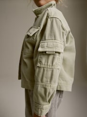 Khaki/Green Crop Cotton Shacket (3-16yrs) - Image 4 of 8